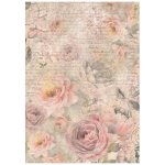 DFSA4877 Papier ryżowy Stamperia Shabby Rose A4 Rice Paper Roses Pattern 